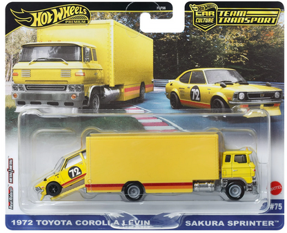 Hot Wheels Premium Team Transport 1972 Toyota Corolla Levin and Sakura Sprinter Car Culture #75