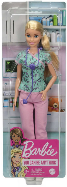 Barbie Nurse Fashion Doll Dressed in Medical Scrubs, White Shoes & Stethoscope Accessory
