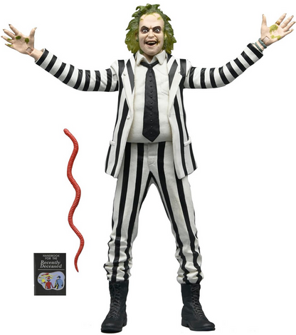 NECA Beetlejuice Collectible Action Figure Officially Licensed Movie Classic, (1988) Black & White Suit, 7" Scale
