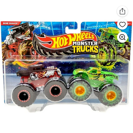 Hot Wheels Monster Trucks Bone Shaker vs Gunkster Diecast Car 2-Pack