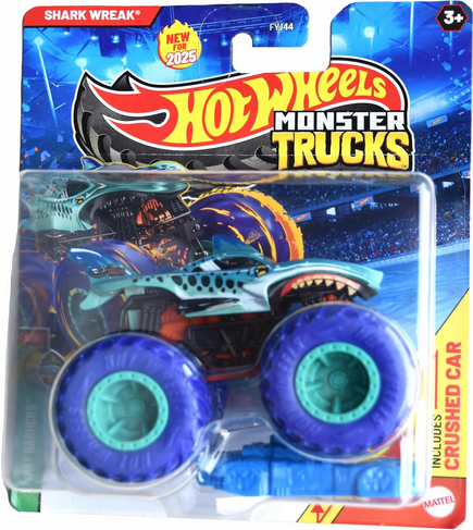 Hot Wheels Monster Trucks Shark Wreak, Beast Bashers 5/6 Includes Crushed Car