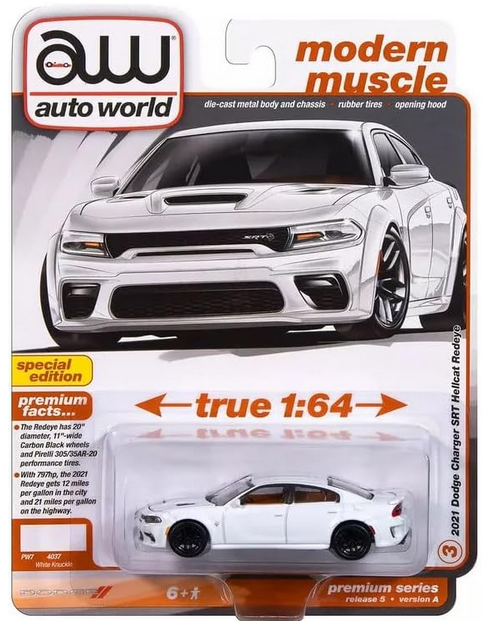 Auto World 1/64 2021 Dodge Charger SRT Hellcat Redeye, White Knuckle, Modern Muscle Series
