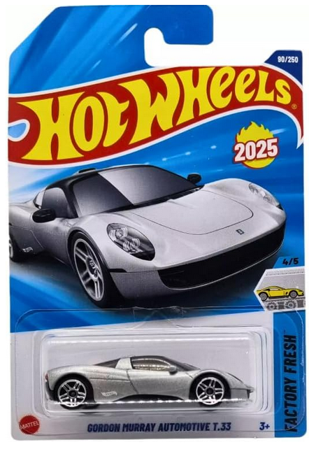 Hot Wheels Gordon Murray T.33 Diecast Car, Factory Fresh Series, 1:64 Scale, Silver