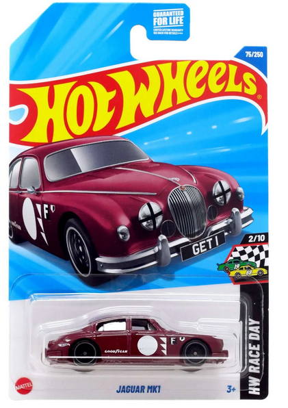 Hot Wheels HW Race Day Jaguar Mk1 Maroon Diecast Car