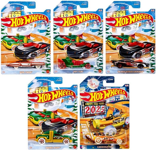 Hot Wheels 2024 Happy Holidays Christmas Mix Winter Set of 5 Pack