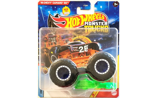2025 Hot Wheels Monster Trucks 2018 Chevy Camaro SS, Crash Legends, Diecast Vehicle with Crushed Car, 3/5