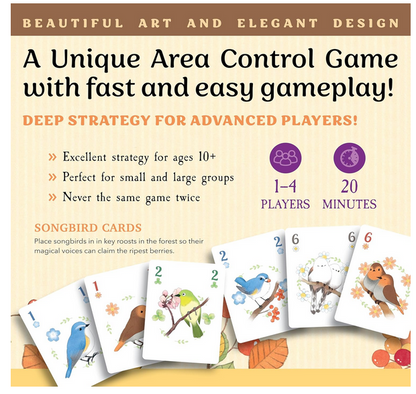 Songbirds Card Game - Fun Family Board Game for 1-4 Players - Easy to Learn Featuring Bird Art