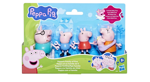 Peppa Pig Peppa's Family of Five with Baby Evie in Carrier, Poseable Figures Hold Hands