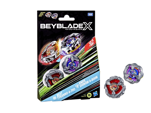 Beyblade X Beat Tyranno 4-70Q & Knife Shinobi 4-80HN Dual Pack Set, Ages 8+