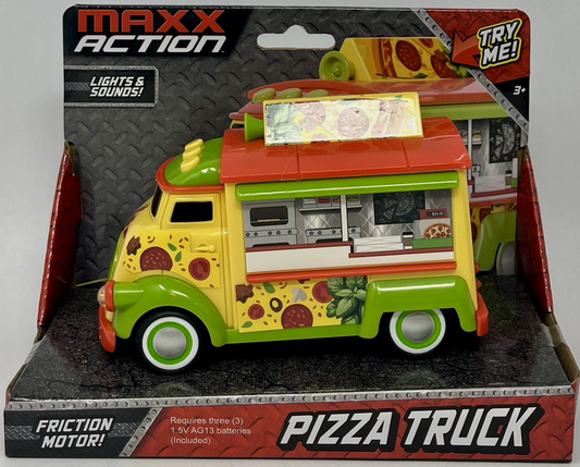 Maxx Action Pizza Truck Friction Motor Rubber Tires Lights and Sound Ages 3+