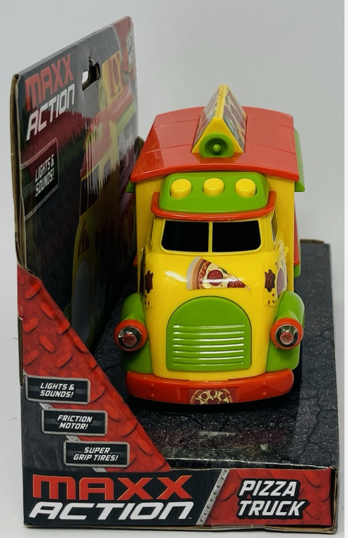 Maxx Action Pizza Truck Friction Motor Rubber Tires Lights and Sound Ages 3+