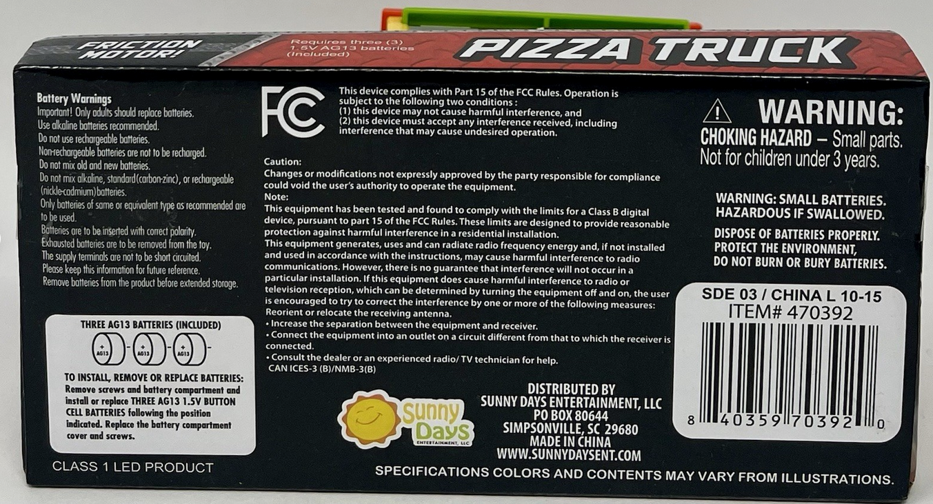 Maxx Action Pizza Truck Friction Motor Rubber Tires Lights and Sound Ages 3+