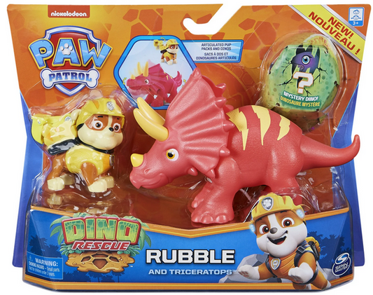 PAW Patrol, Dino Rescue Rubble and Dinosaur Action Figure Set, for Kids Aged 3 and up