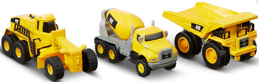 AT Construction Toys CAT Construction Die Cast Metal 3 Pack Vehicles - Dump Truck/Cement Mixer/Grader for Ages 3+