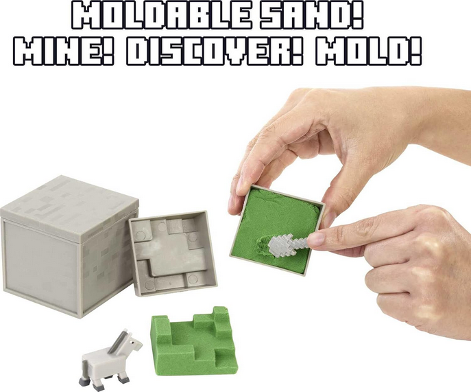 Mattel Minecraft Mini Mining Set, Elementals # 4, Spawn Egg Mini Figure and Environment Accessory with Moldable Sand for Added Creativity, Creative, Hands-on Biome Build Toy, Gift for Minecraft Fans