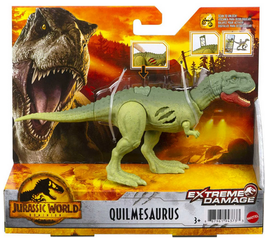Jurassic World Dominion Extreme Damage Quilmesaurus Dinosaur Action Figure Toy, Battle Play