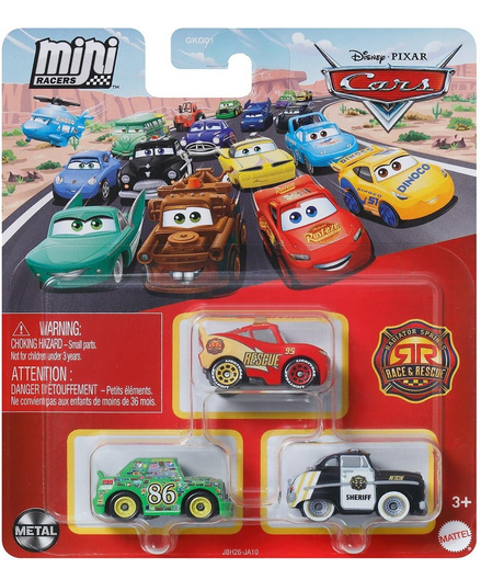 Cars Mini Racers Radiator Springs Race & Rescue Lightning McQueen, Sheriff, Chick Hicks