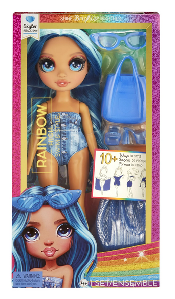Rainbow High Swim & Style Skyler, Blue 11” Doll, Ages 4-12