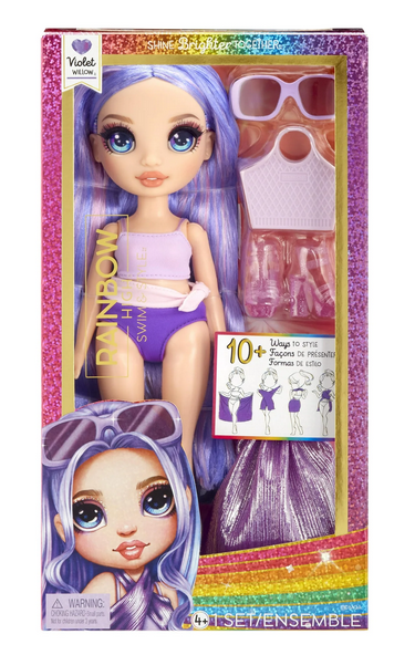 Rainbow High Swim & Style Violet, Purple 11” Doll, Ages 4-12