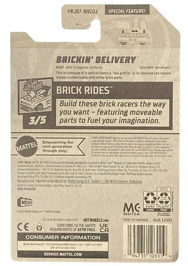 Hot Wheels Blu/Ylw Brickin Delivery 58/250 Brick Rides 3/5