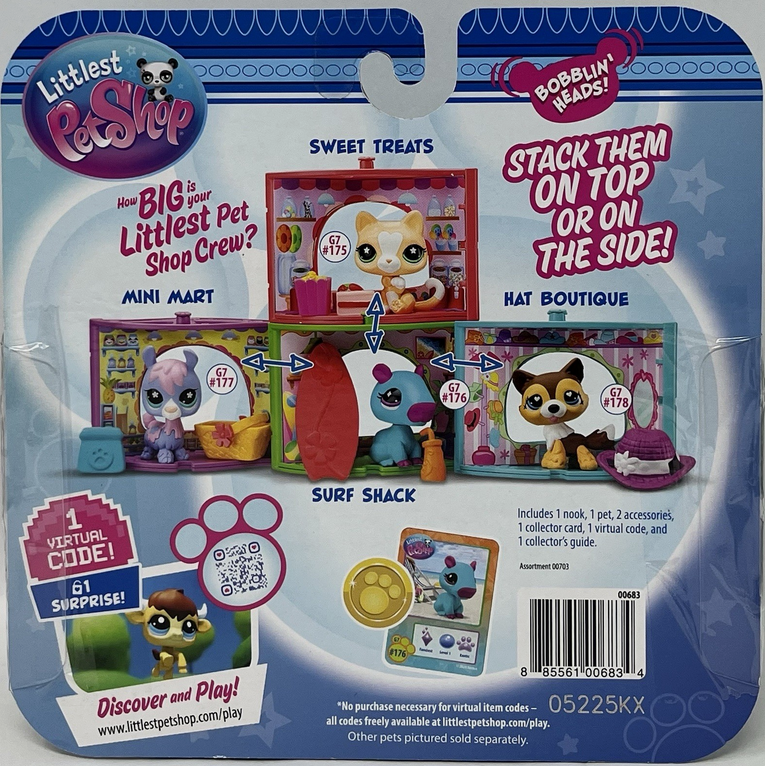 Littlest Pet Shop Pet Nook Surf Shack G7 #176 Blue Capybara w Virtual code