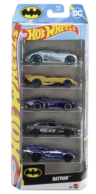 Hot Wheels Batman Toy Car 5-Pack, Set of 5 1:64 Scale Die-Cast Batman-Themed Vehicles Including The Batmobile