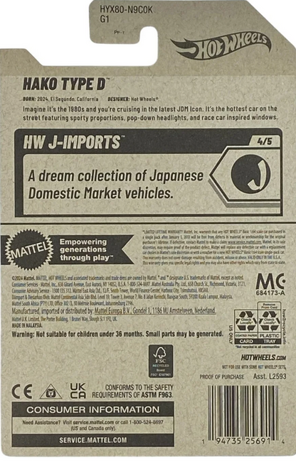 Hot Wheels Hako Type D 98/250 HW J-Imports Series 4/5