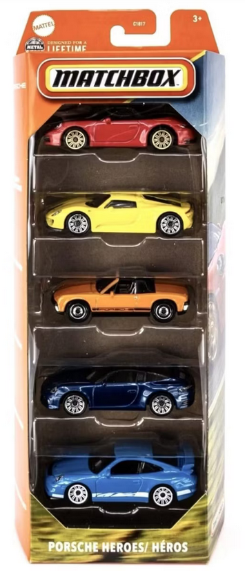 Matchbox Porsche Heroes 5-Pack Porsche 911 Cabriolet - Porsche 918 Spyder - 1971 Porsche 914 - Porsche 911 Targa - 2007 Porsche 911 GT3