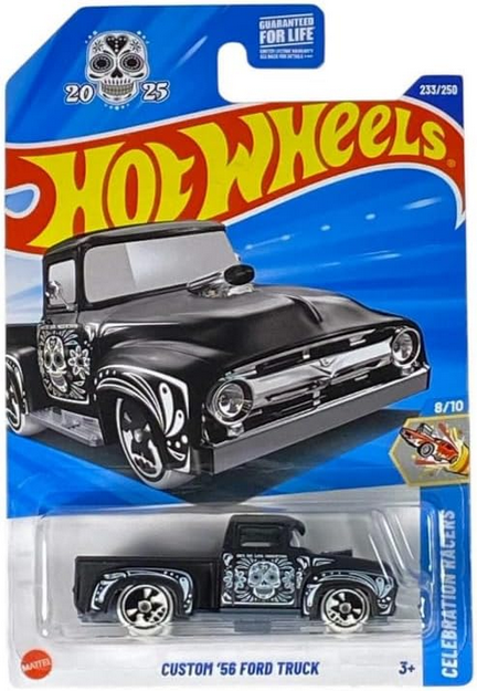 Hot Wheels Custom '56 Ford Truck [Black W/White Wheels] Celebration Racers 8/10, 233/250, 1:64 Scale Diecast Vehicle