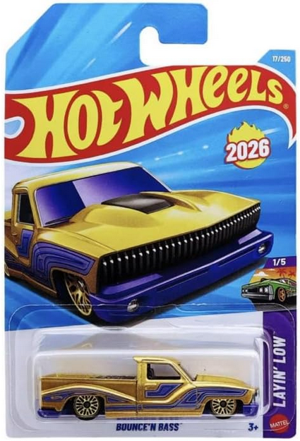 Hot Wheels Bounce 'N Bass [Gold & Purple] Layin' Low 1/5, 17/250, New for 2026! 1:64 Scale Diecast Toy Vehicle