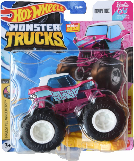 Hot Wheels Monster Trucks Barbie Meyers Manx 65th Anniversary, Freestyle Wreckers 8/12 Includes Crushed Car