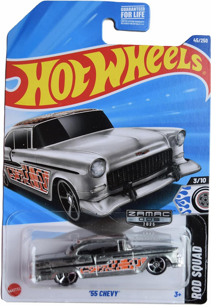 Hot Wheels Zamac '55 Chevy, Rod Squad 3/10 [Silver] 45/250