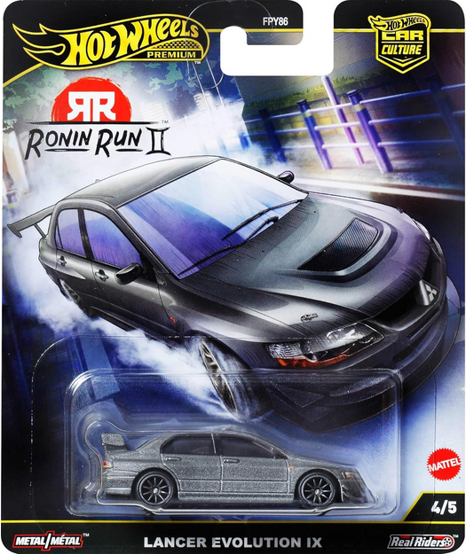 Hot Wheels Premium Car Culture Mitsubishi Lancer Evolution IX  Ronin Run II, 1:64 Scale Die-Cast , Vehicle with Real Riders Tires
