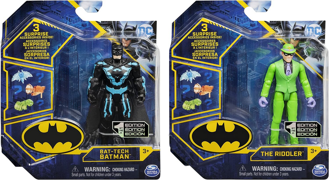 DC Comics Batman 4-inch Batman and The Riddler Action Figures with 6 Mystery Accessories, Kids Toys for Boys Aged 3 and up