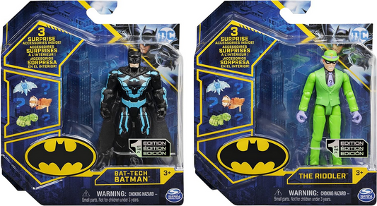 DC Comics Batman 4-inch Batman and The Riddler Action Figures with 6 Mystery Accessories, Kids Toys for Boys Aged 3 and up