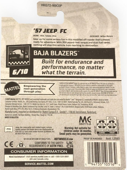 Hot Wheels '57 Jeep FC, Baja Blazers 6/10 [Blue] 218/250
