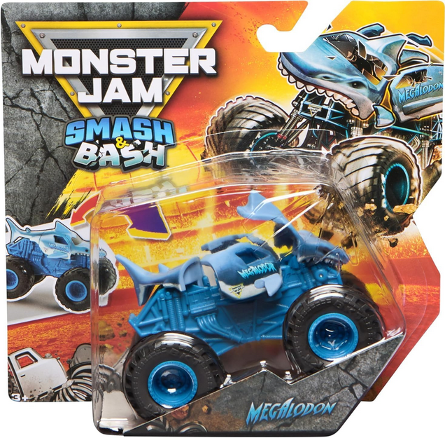 Monster Jam Megalodon Smash & Bash Die-Cast Monster Truck – Real Action Crash Reset Vehicle