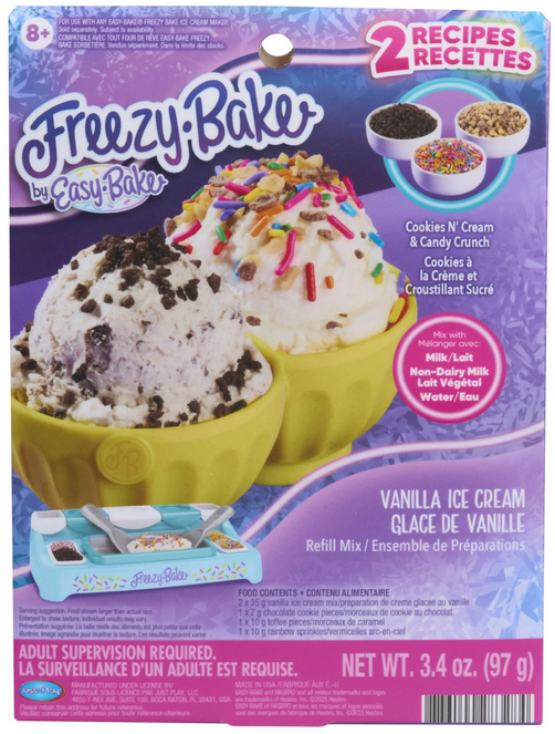 Easy-Bake Freezy-Bake Vanilla Ice Cream Mix - Cookies ’N Cream and Candy Crunch, Kids Ages 8+