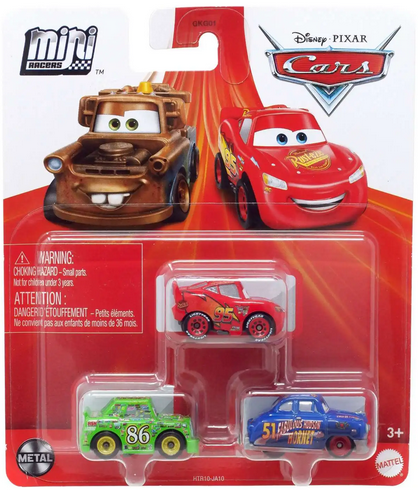 Disney / Pixar Cars Die Cast Metal Mini Racers Fabulous Hudson Hornet, Chick Hicks & Lightning McQueen Car 3-Pack