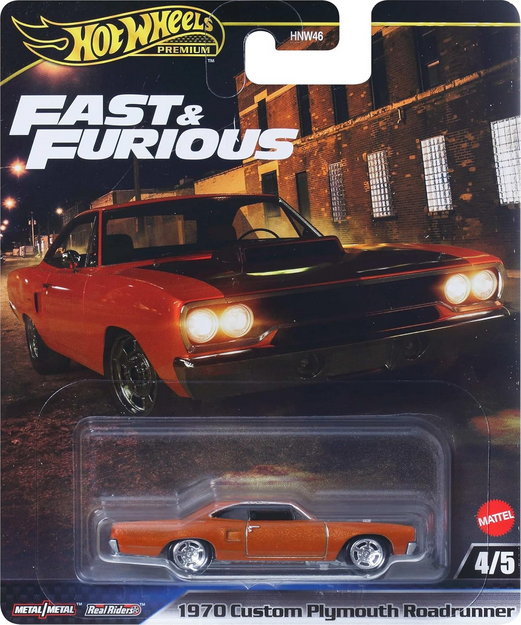 Hot Wheels Premium Fast & Furious 1970 Custom Plymouth Road Runner (Burnt Orange) Real Riders – Metal/Metal – Collector Car 4/5