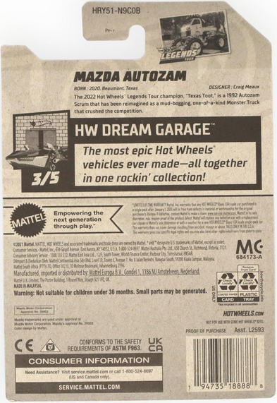 Hot Wheels Mazda Autozam [White] 1/250 HW Dream Garage 3/5