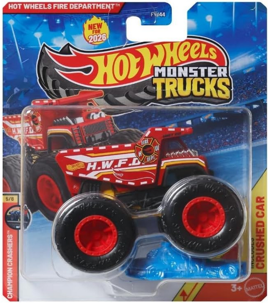 Hot Wheels Monster Truck Fire Department [Includes Crushed Car] Champion Crashers 5/8