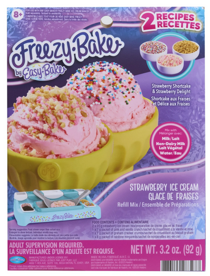 Freezy Bake by Easy-Bake Strawberry Ice Cream Mix - Strawberry Shortcake and Strawberry Delight, Kids Ages 8+