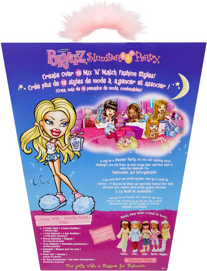 Bratz Slumber Party Cloe Fashion Doll with 2 Sets of Pajamas, Plush, and Accessories