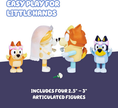 Bluey Wedding Figures Pack of 4, Articulated Character Toys with Uncle Rad, Frisky, and Flower Bingo Figurines, Action Figures for Kids Ages 3+