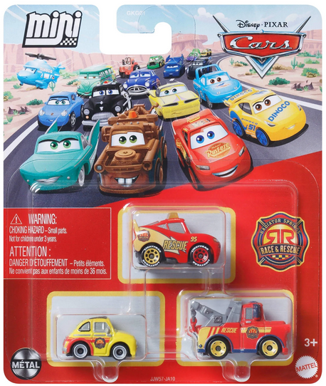 Disney and Pixar Cars Mini Racers 3-Pack Luigi, Lightning McQueen & Mater Race & Rescue