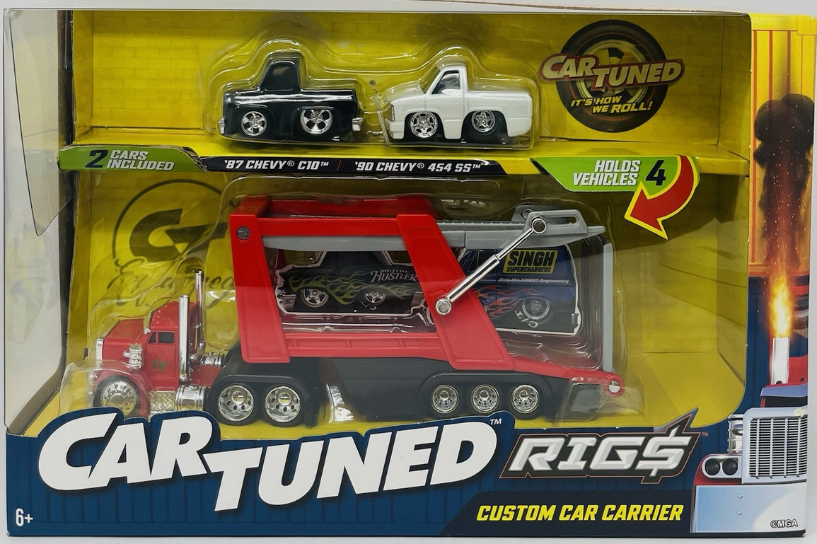 Car Tuned Rigs Custom Car Carrier w/ 2 Vehicles ‘87 Chevy C10 & ‘90 Chevy 454 SS
