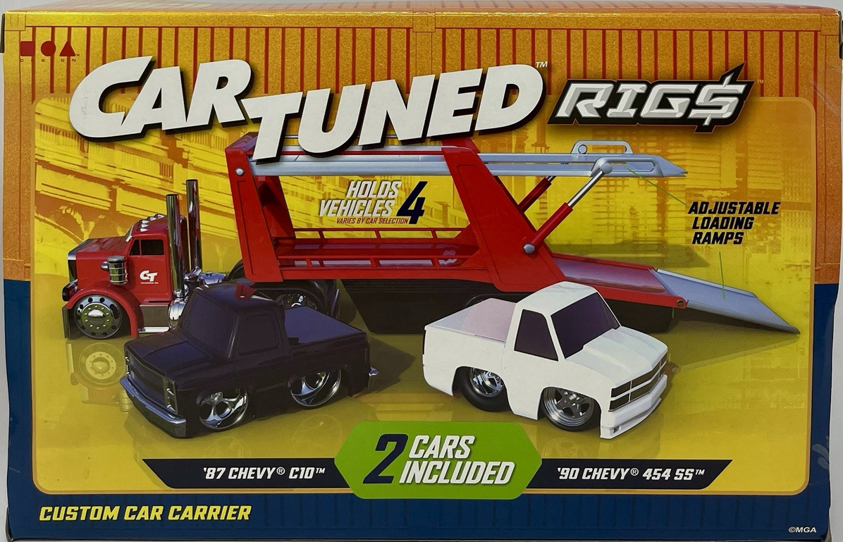 Car Tuned Rigs Custom Car Carrier w/ 2 Vehicles ‘87 Chevy C10 & ‘90 Chevy 454 SS