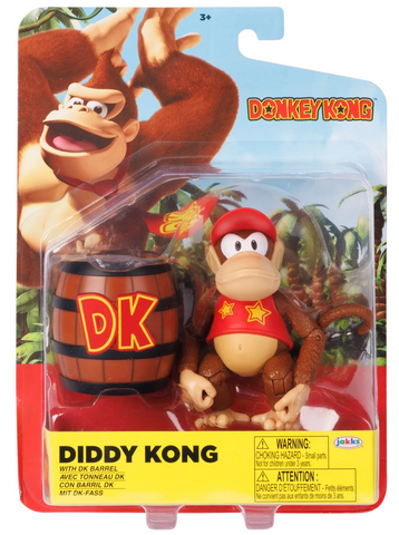 Nintendo 4 inch Diddy Kong Action Figure with Iconic Donkey Kong Barrel Accessory