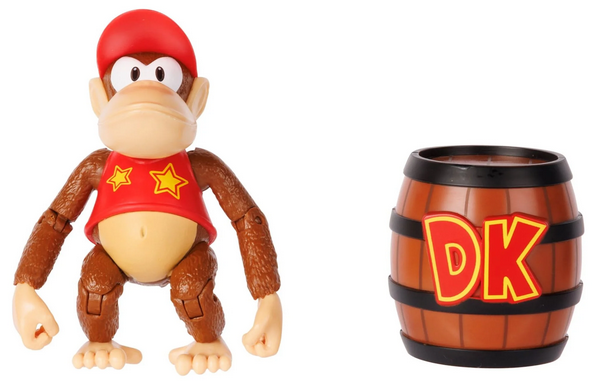 Nintendo 4 inch Diddy Kong Action Figure with Iconic Donkey Kong Barrel Accessory